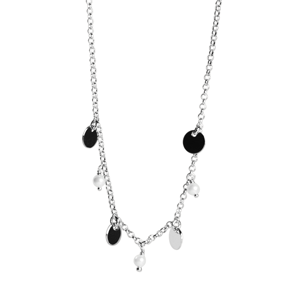 Collana con medagliette tonde e perle in argento 925