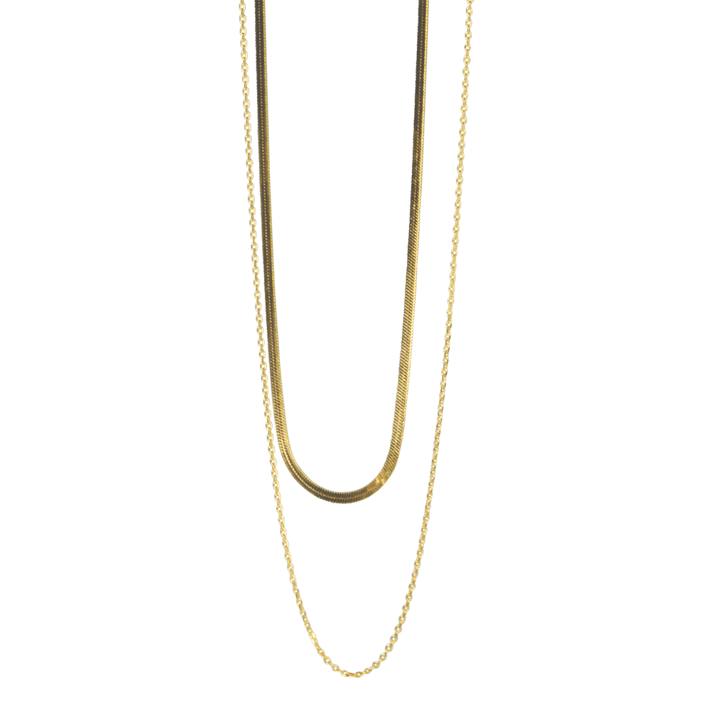 collana in argento 925 a 2 fili snake e catena color oro 2