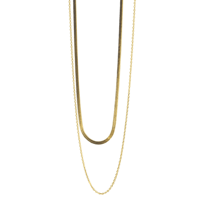 collana in argento 925 a 2 fili snake e catena color oro 2