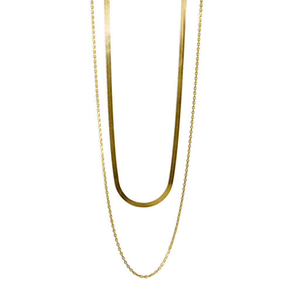 Collana in argento 925 a 2 fili snake e catena-coor oro