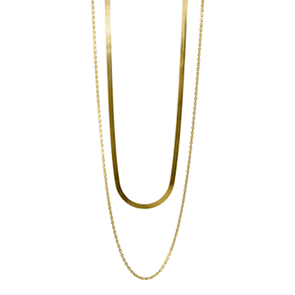 Collana in argento 925 a 2 fili snake e catena-coor oro