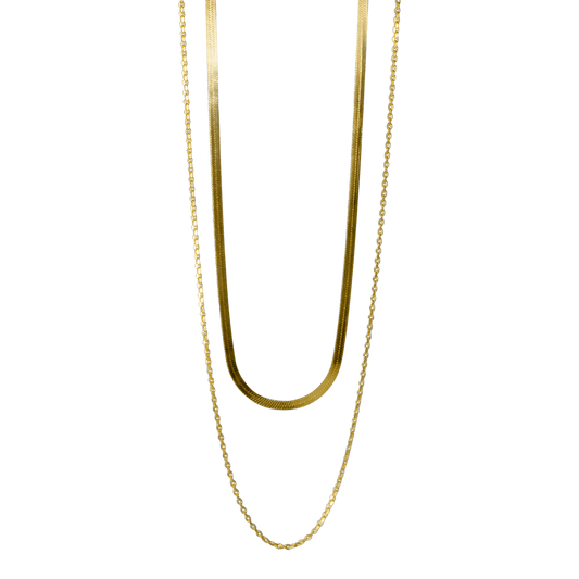 Collana in argento 925 a 2 fili snake e catena-coor oro